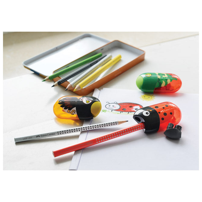 ŠILJILO-GUMICA PVC S PVC KUTIJOM 2RUPE ORAO FABER CASTELL 183527 CRNO/NARANČASTO