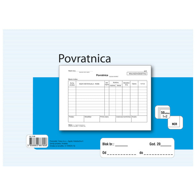 OBRAZAC A-19/NCR POVRATNICA A5 1 PLUS 2 FOKUS