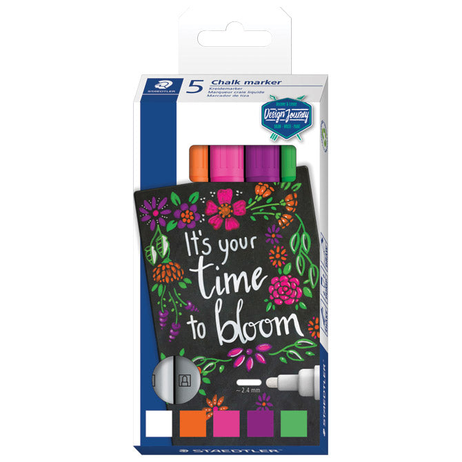 Marker-kreda za steklo 2,4mm pk5 lumocolor design journey staedtler 344 c5 sort blister