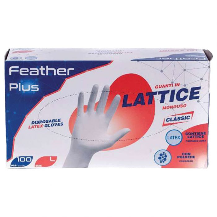 PRIBOR ZA ČIŠĆENJE-RUKAVICE LATEX-S PUDEROM FEATHER PK100 BIJELE L