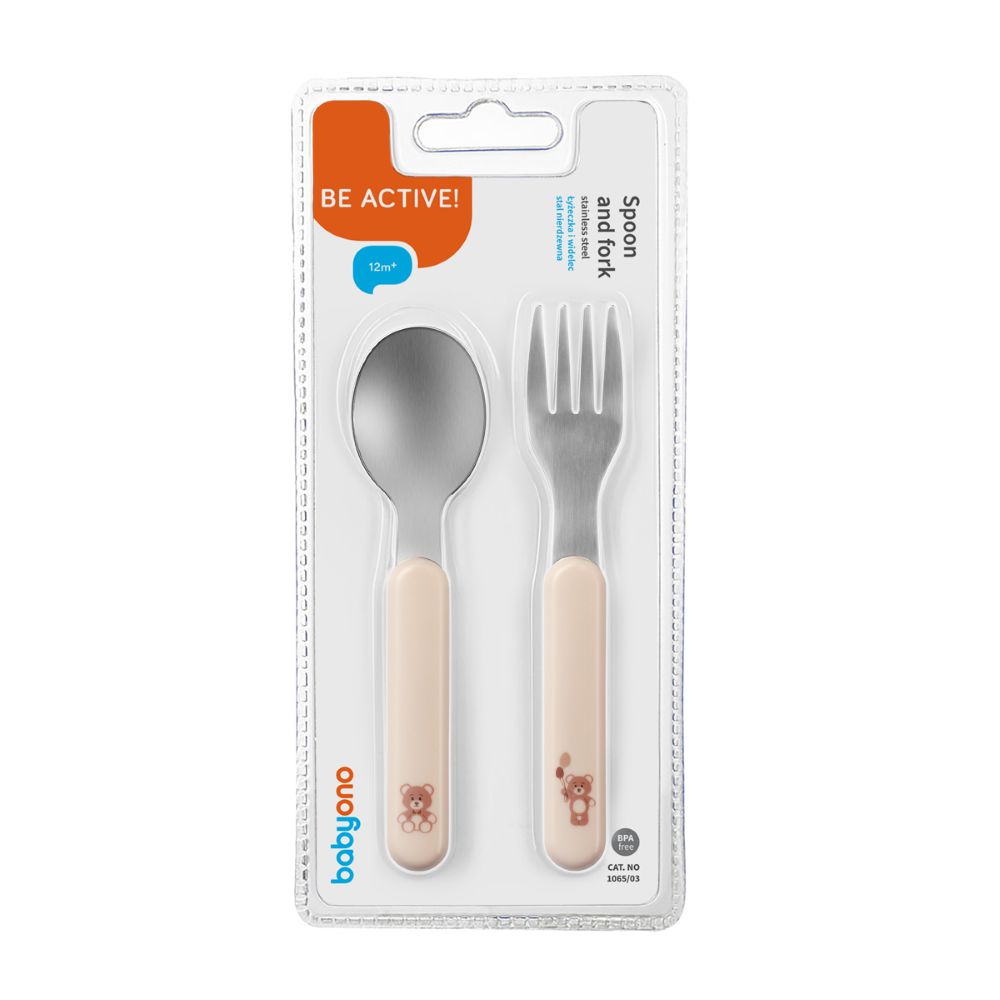BabyOno Set žlica i vilica od čelika, bež
