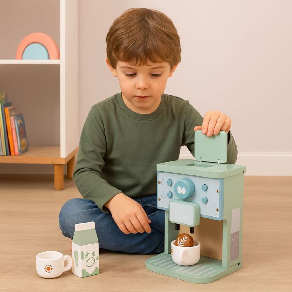Ecotoys Drveni aparat za kavu Barista, 8 dijelova