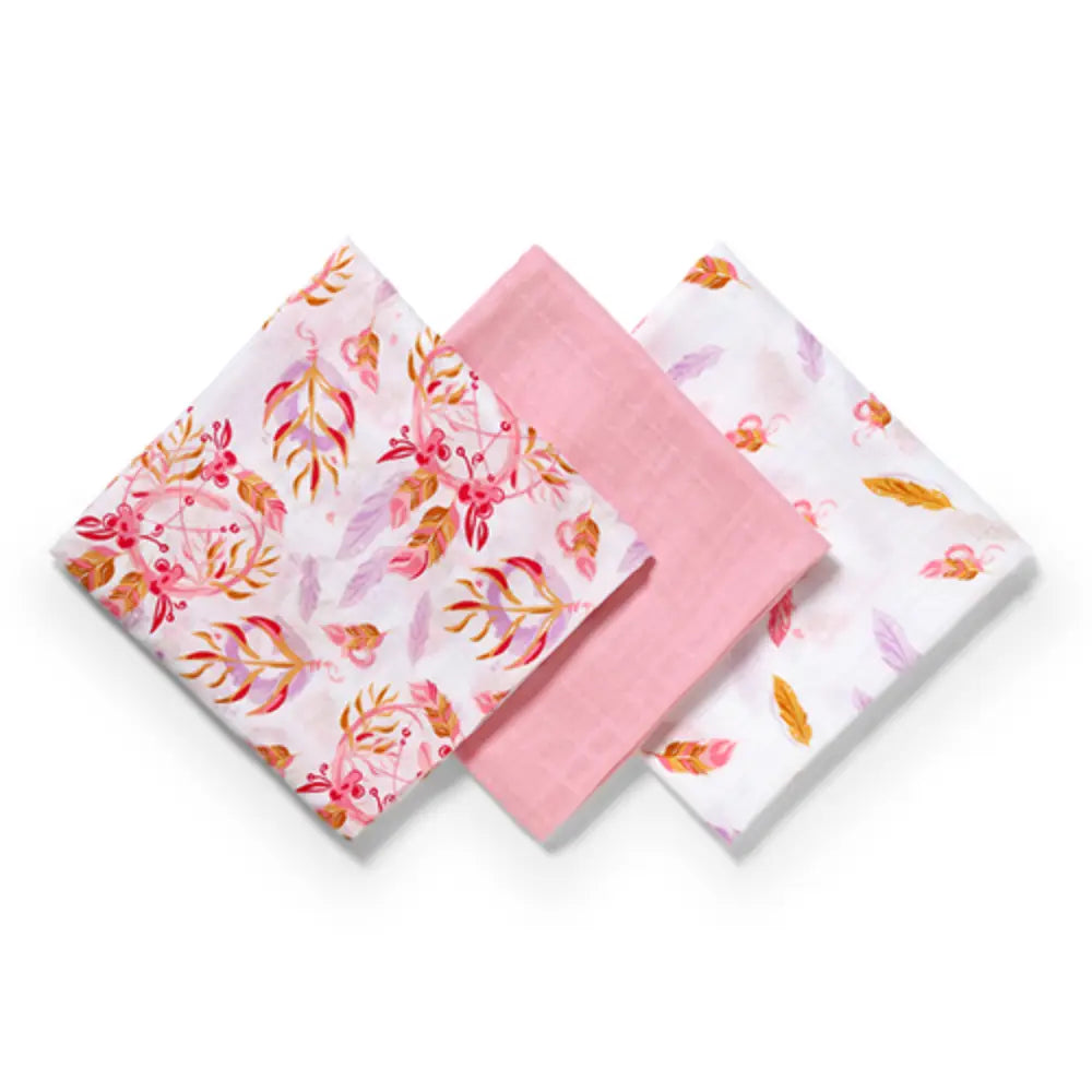 BabyOno Bambus tetra pelene Boho lišće, roza