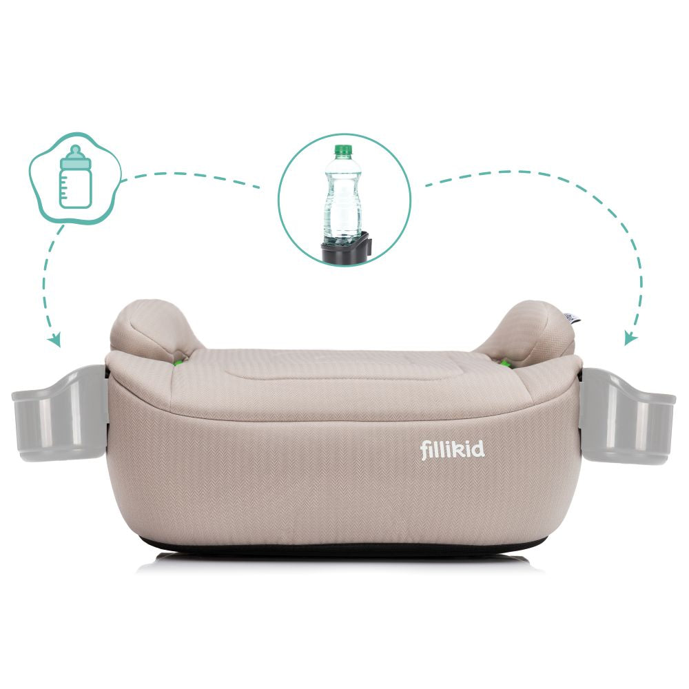 Fillikid Booster/sjedalo za auto Flip deluxe (125-150 cm) s podesivim Isofix priključkom i držačem za čašu, Nature