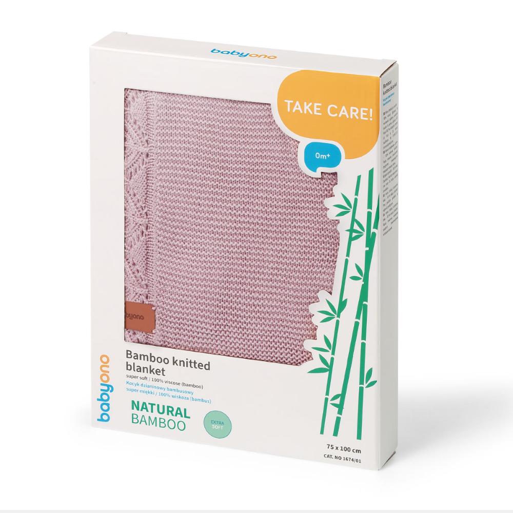 BabyOno Pletena bambus dekica s volanom 75x100 cm, roza