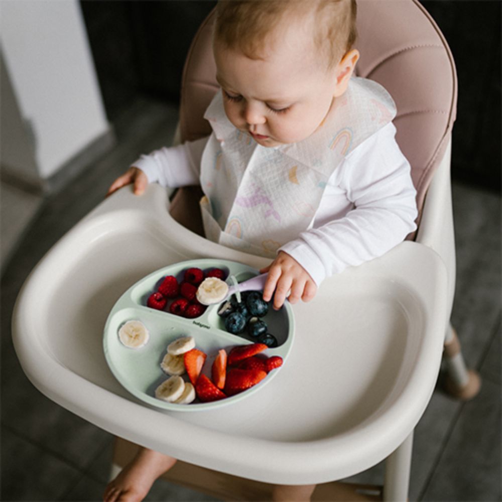 BabyOno Silikonski okrugli tanjur s odjeljcima i vakuumom 6 m+, mint