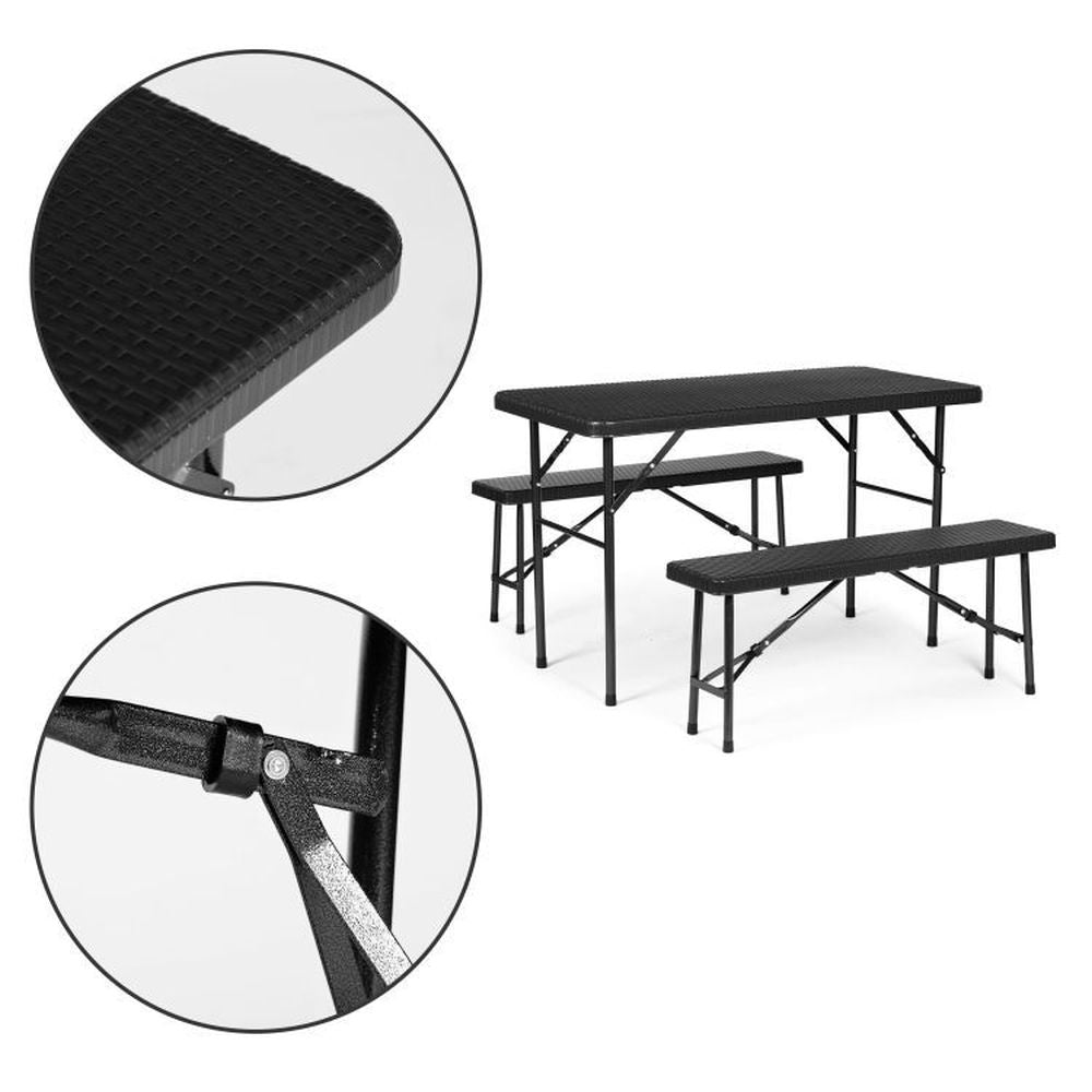 Vrtni set stol + 2 klupe, 120 cm, Crna