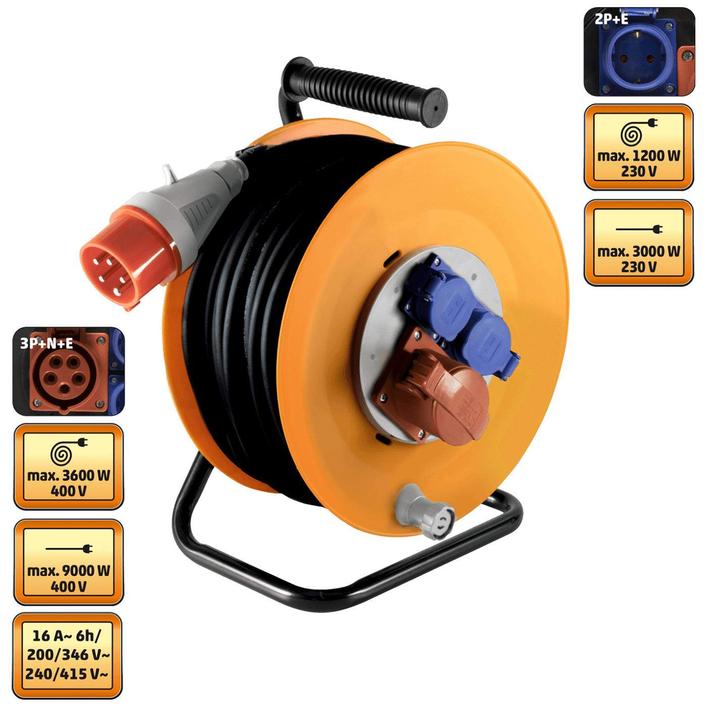 home Motalica za kabel, 25 met., H07RN-F, 5 x 2.5 mm², IP44 - HJR 400-25