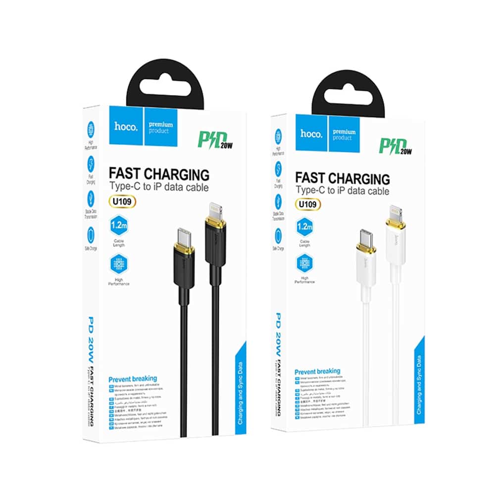 Hoco - Kabel za punjenje (U109) - USB Type-C na Lightning, PD 20W, 3A, 1,2 m - crni