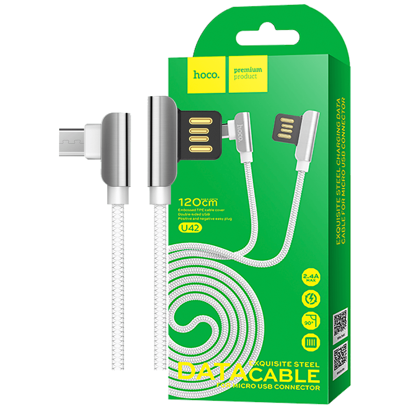hoco. USB kabel za smartphone, micro USB, 1.2 met., 2.4 A, crna - U42 Exquisite steel, Micro USB, BK