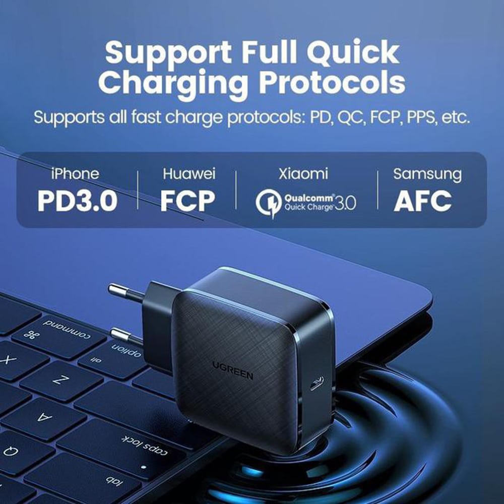Ugreen - zidni punjač (70817) - Type-C- PD GaN 3.0 - 65W 4A - crni