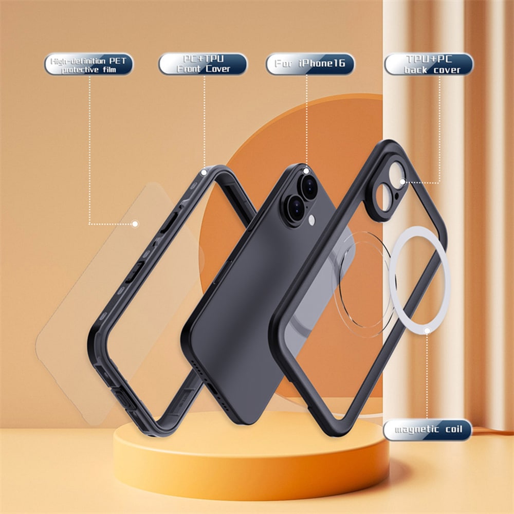 ShellBox – Vodootporna IP68 360° MagSafe maska za iPhone 16 Plus – Crna