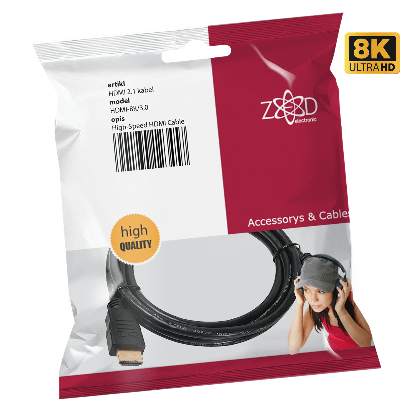 ZED electronic HDMI 2.1 kabel, 4K/120p ili 8K/60p, 48 Gbps, dužina 3,0 met. - HDMI-8K/3,0