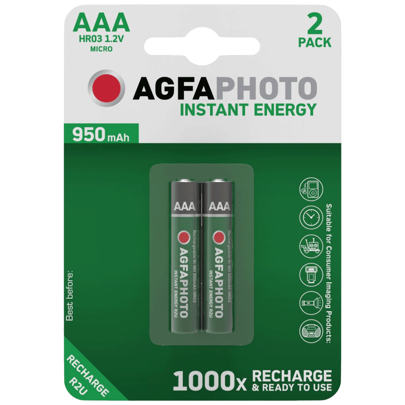 AgfaPhoto Punjiva baterija, AAA, 1.2 V, 950 mAh, blister 2 kom. - R2U Micro