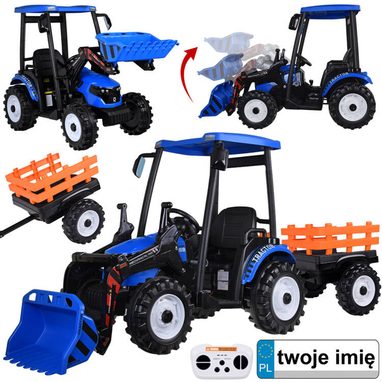 Traktor bager AKU s prikolicom plavi