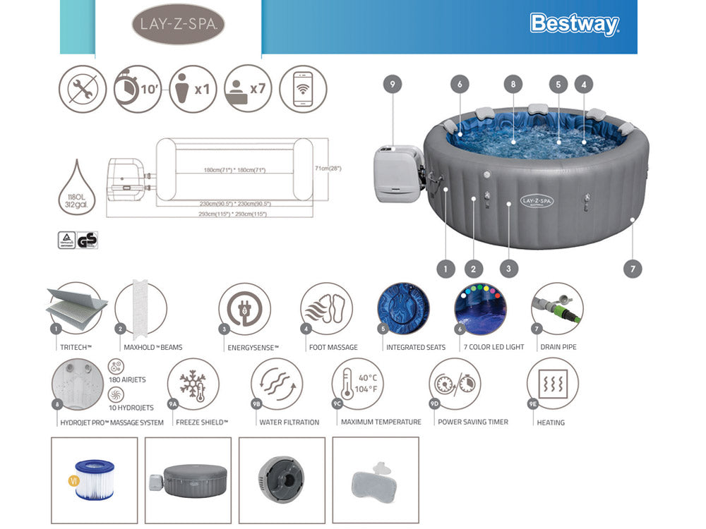 Bestway Lay-Z-Spa Santorini PRO 7 LED