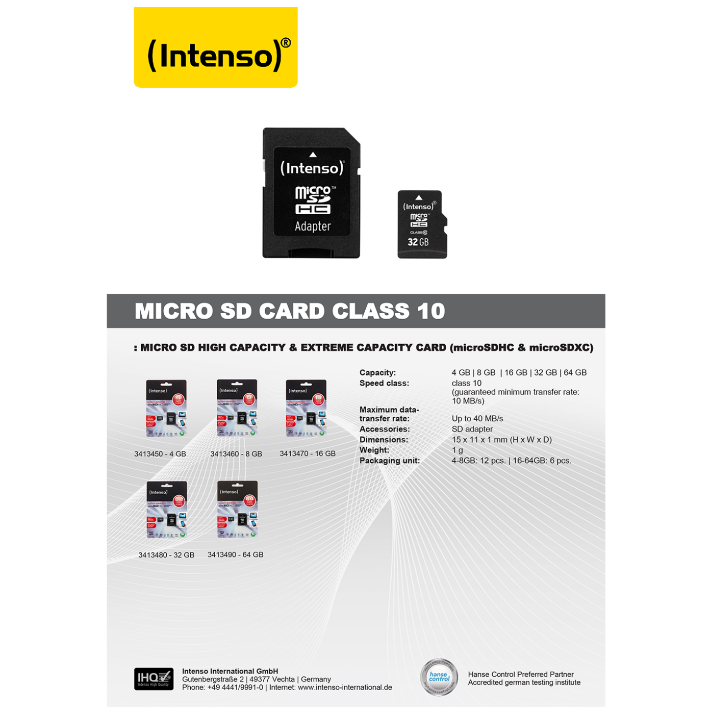 (Intenso) Micro SD Kartica 4GB Class 10 (SDHC & SDXC) sa adapterom - SDHCmicro+ad-4GB/Class10