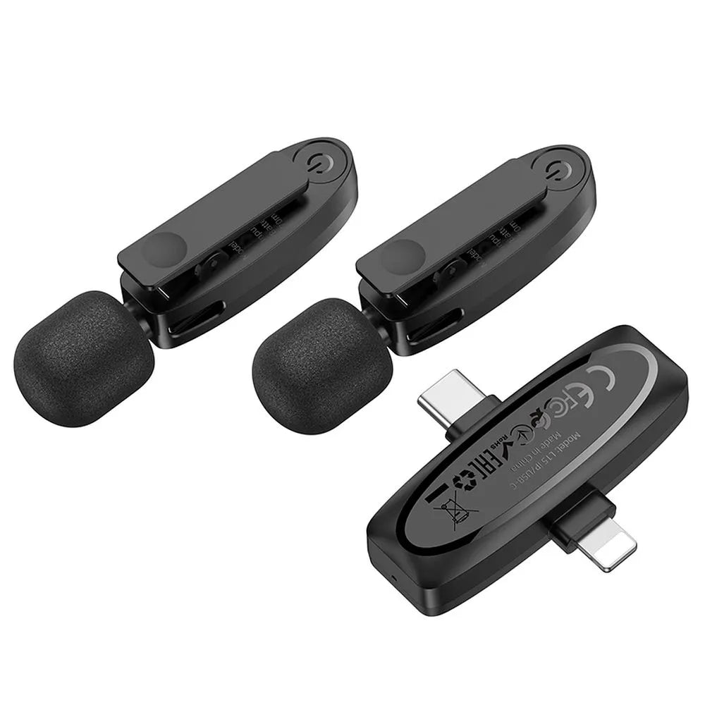 HOCO 2 x Bežični Lavalier mikrofon Lightning / Type C L15 Crni