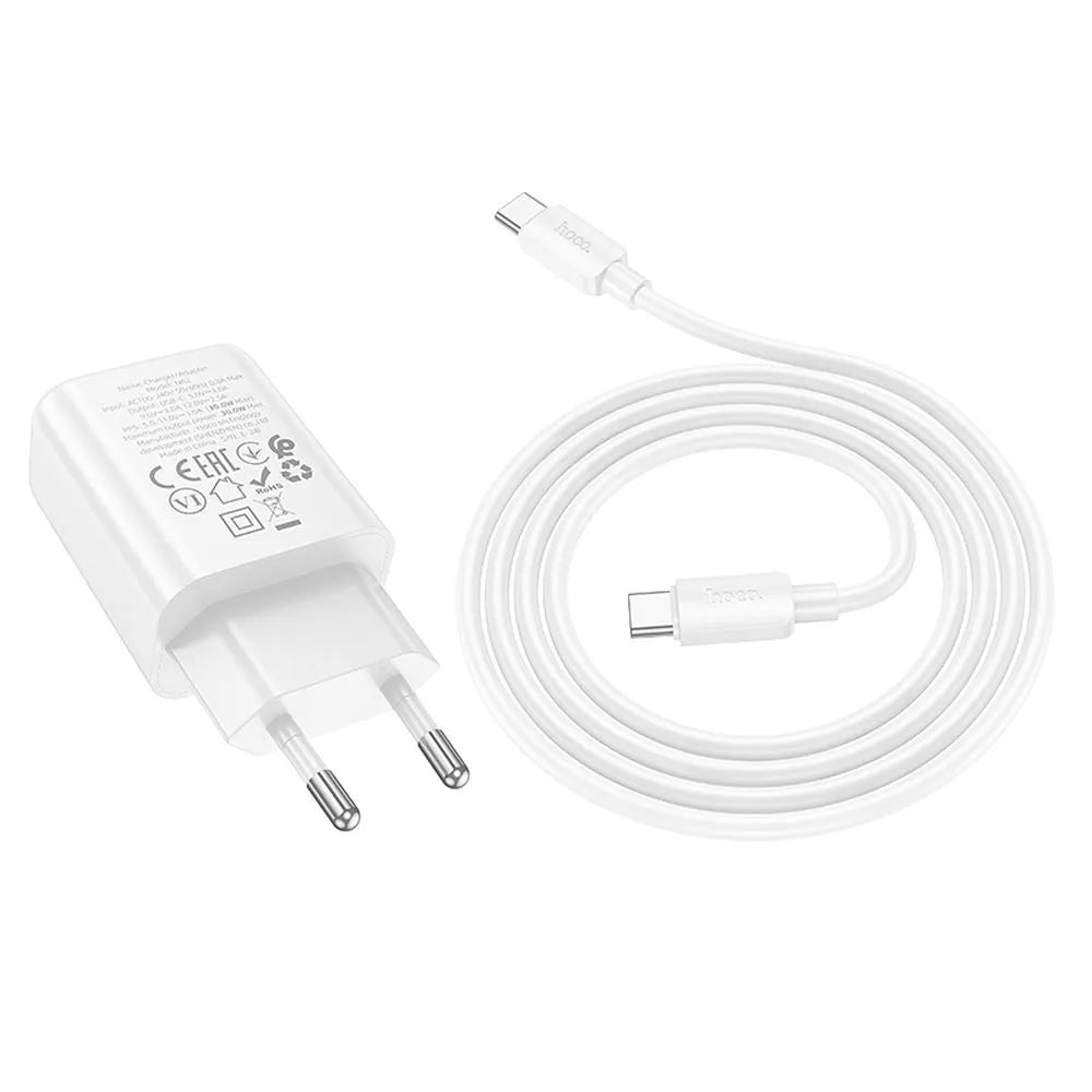 Hoco USB-C QC PD 30W zidni punjač za telefon + USB C na USB C kabel N62 bijeli