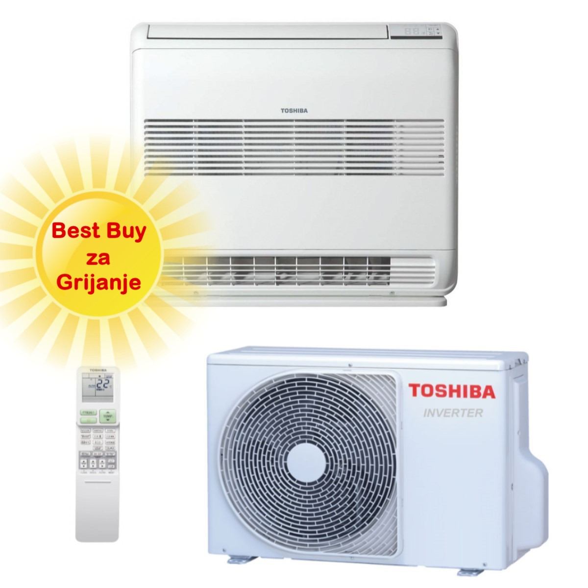 TOSHIBA KLIMA UREĐAJ 3,5kW RAS-B13J2FVG-E/RAS-13J2AVSG-E - Podna/parapetna Inverter, do 35m2, A++, R-32