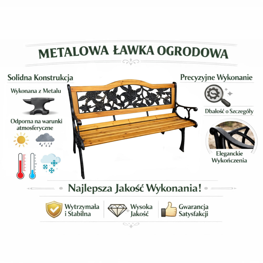 Vrtna drvena klupa s motivom ruža - 125 cm