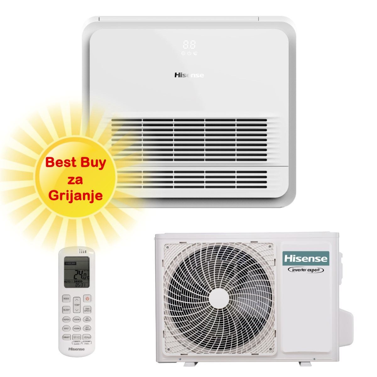 HISENSE KLIMA UREĐAJ 4,8kW AKT-52UR4RSK4 - Podna AKT Inverter +, za prostor do 50m2, A++ energetska klasa, R-32