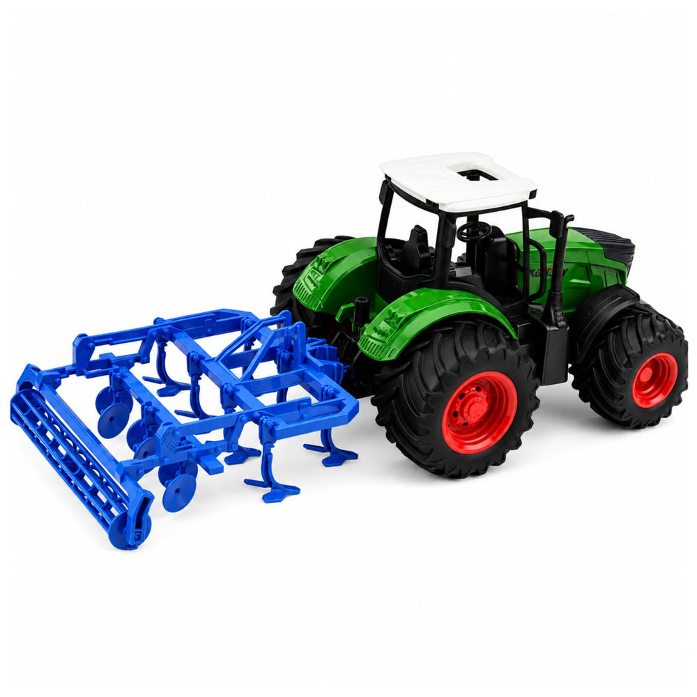 Agricultural Farm Tractor With Cultivator Tillage Unit Green 1:24