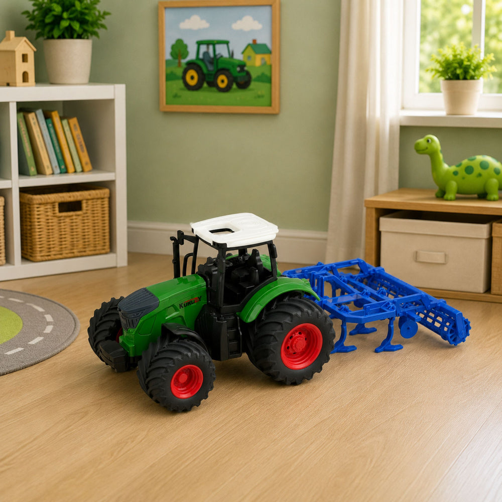 Agricultural Farm Tractor With Cultivator Tillage Unit Green 1:24