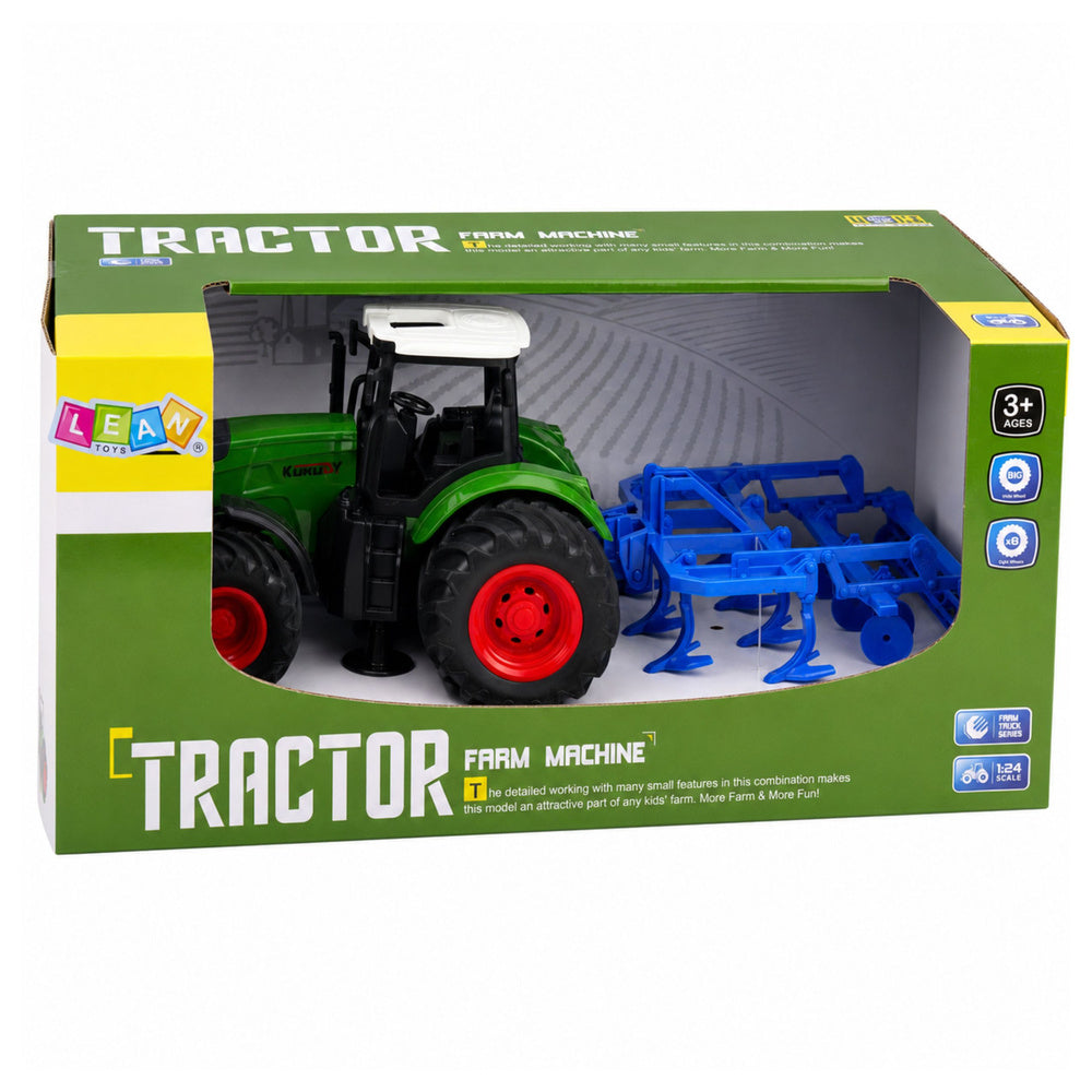 Agricultural Farm Tractor With Cultivator Tillage Unit Green 1:24