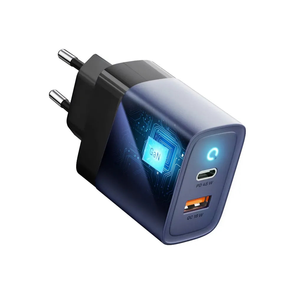 Forcell F-Energy GaN mrežni punjač - 45 W s priključcima: USB C i USB A s PD i QC 4.0 punjenjem