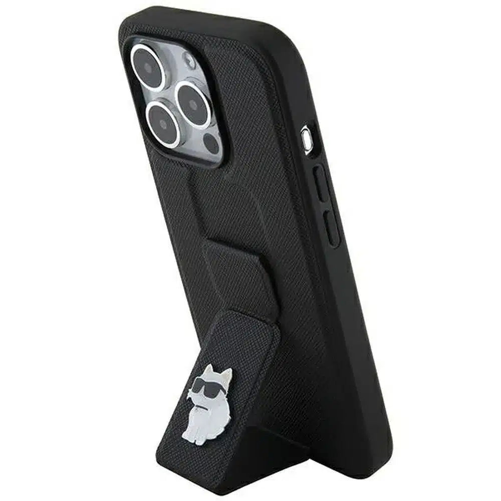 Originalna torbica KARL LAGERFELD Hardcase KLHCP14XGSACHPK za iPhone 14 Pro Max (Gripstand Saffiano choupette PIN / crna