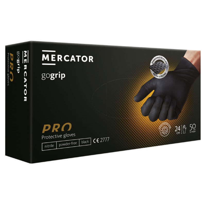 Jednokratne rukavice MERCATOR GOGRIP PRO crne bez pudera 50 kom - M