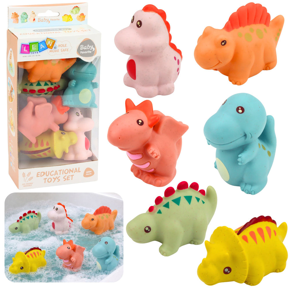 Set of educational rubber dinosaurs for bathing, pastel games, 6 pcs.