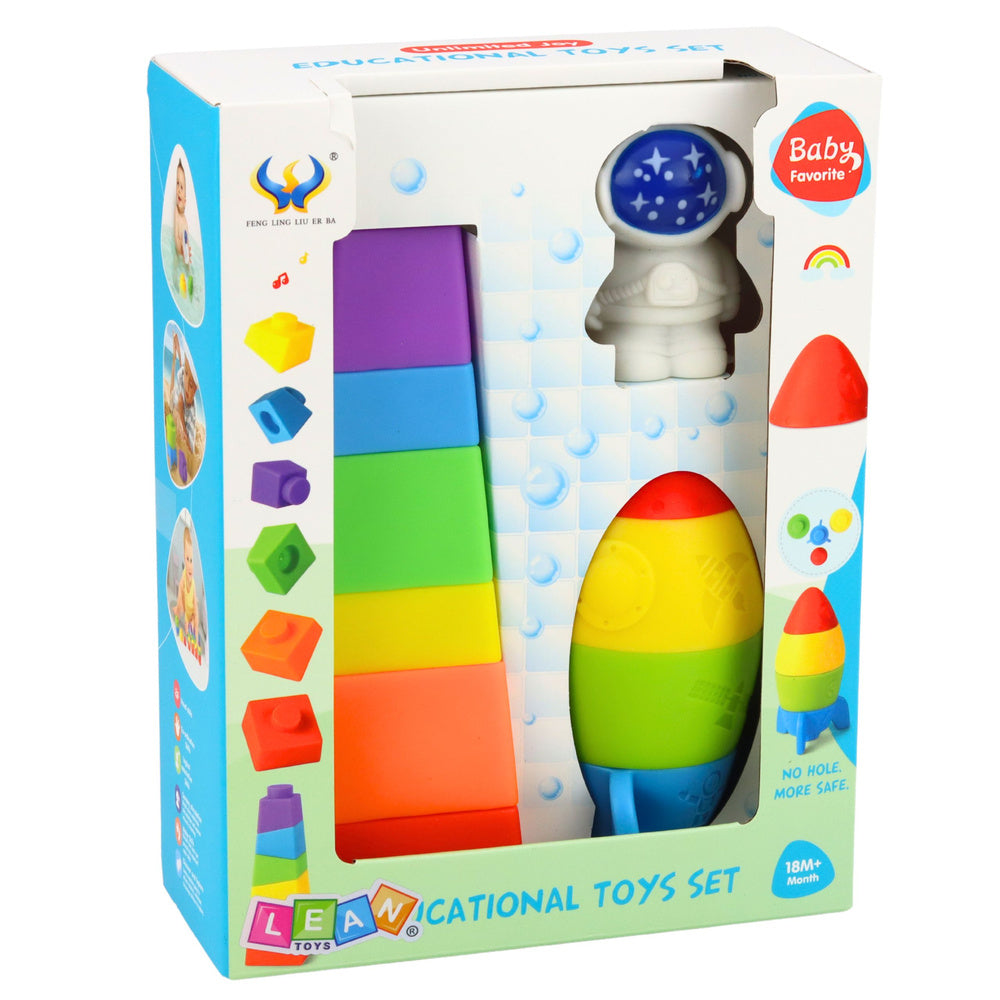 Set of Rubber Blocks Tower Rocket Cosmonaut Colorful 11 ​​pcs.