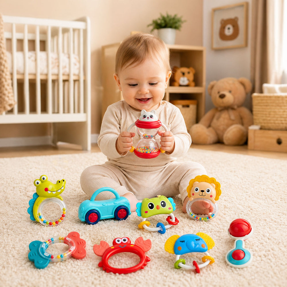 Set zvečki za bebe sa glodalicama 9u1 - šarene životinje