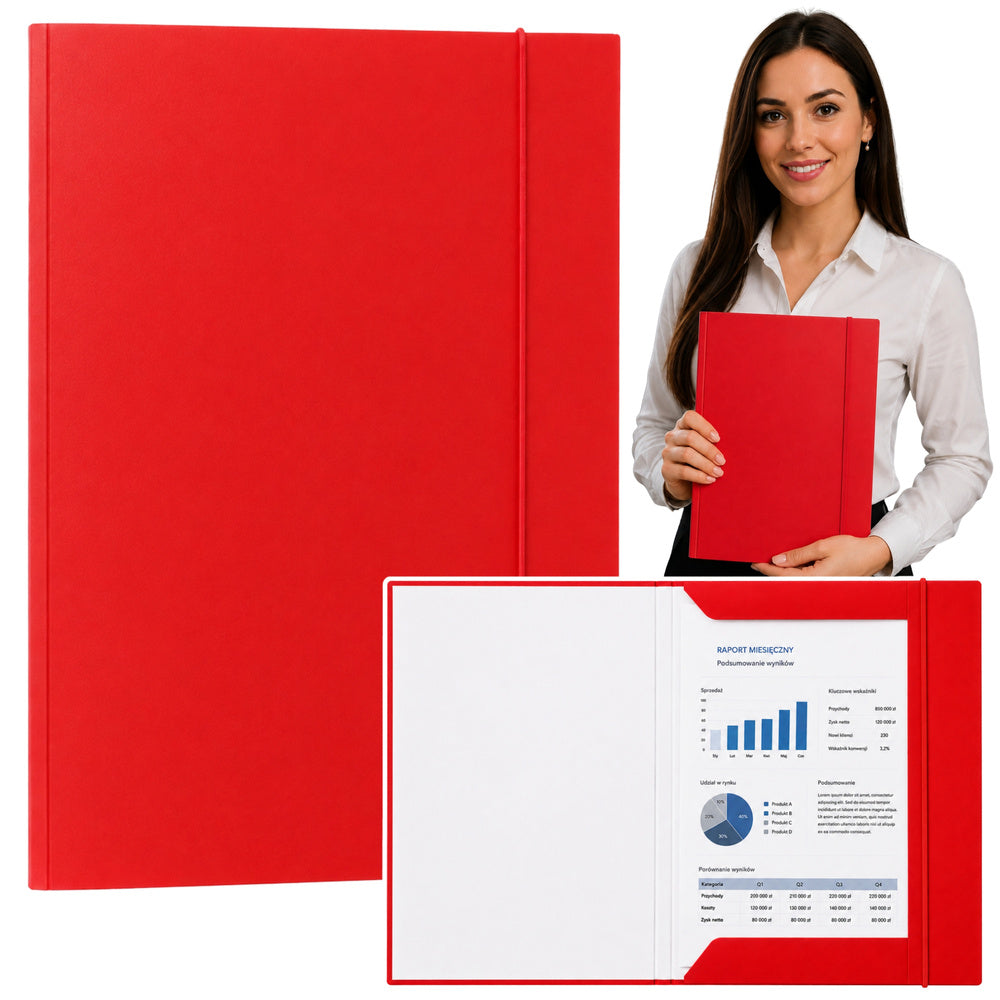 Cardboard Folder with Elastic Band, Lacquered, A4, 300 g/m2, Red