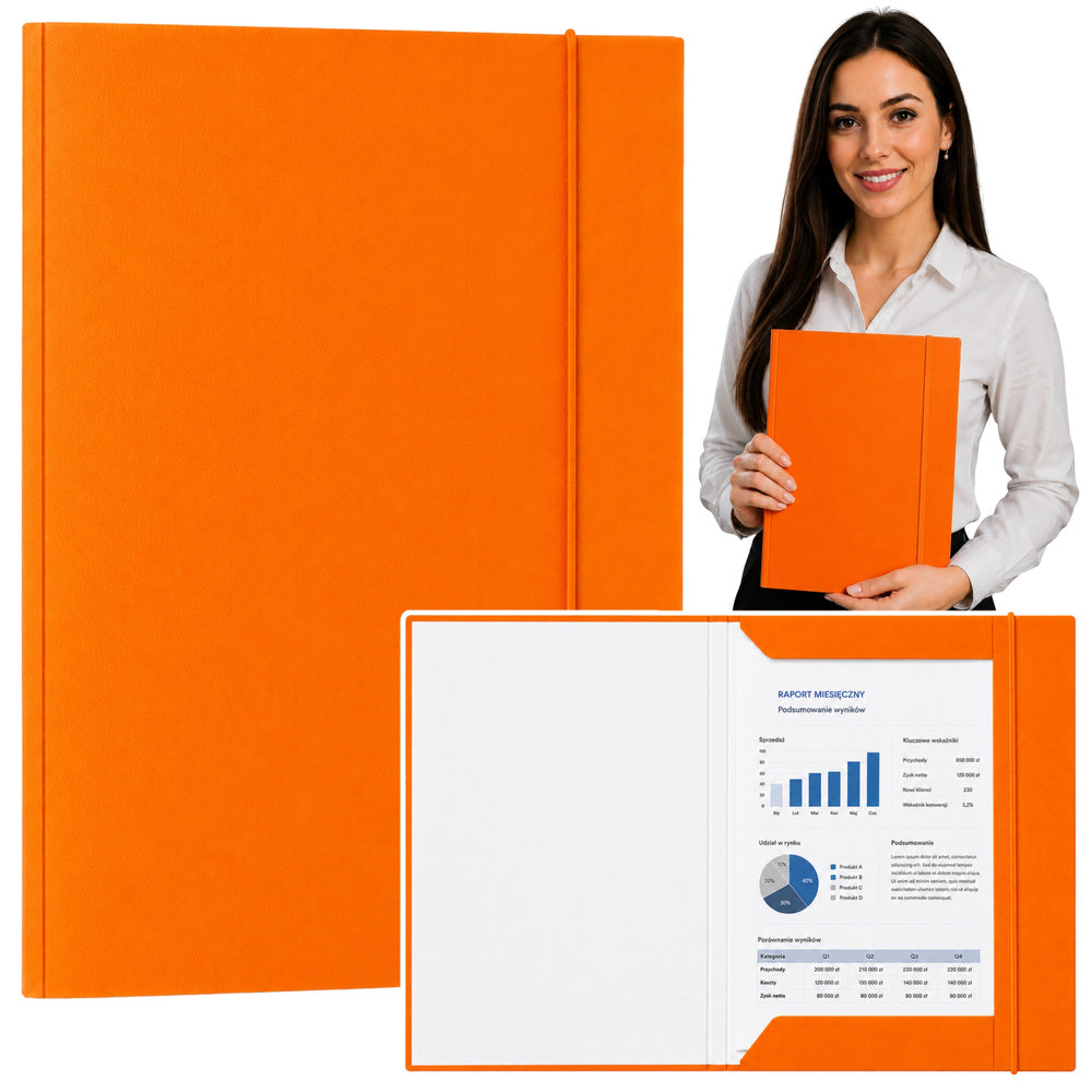 Cardboard Folder with Elastic Band, Lacquered, A4, 300 g/m2, Orange