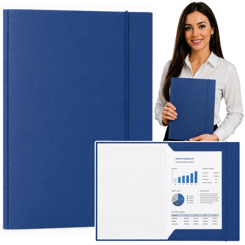 Cardboard Folder with Elastic Band, Lacquered, A4, 300 g/m2, Blue