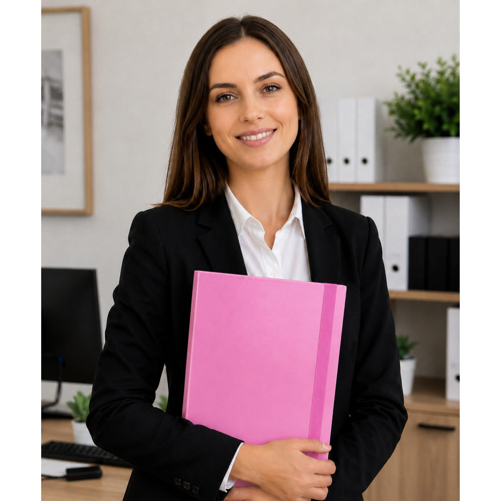 Folder for documents with elastic band, hard, office, pink, A4/4.5 cm