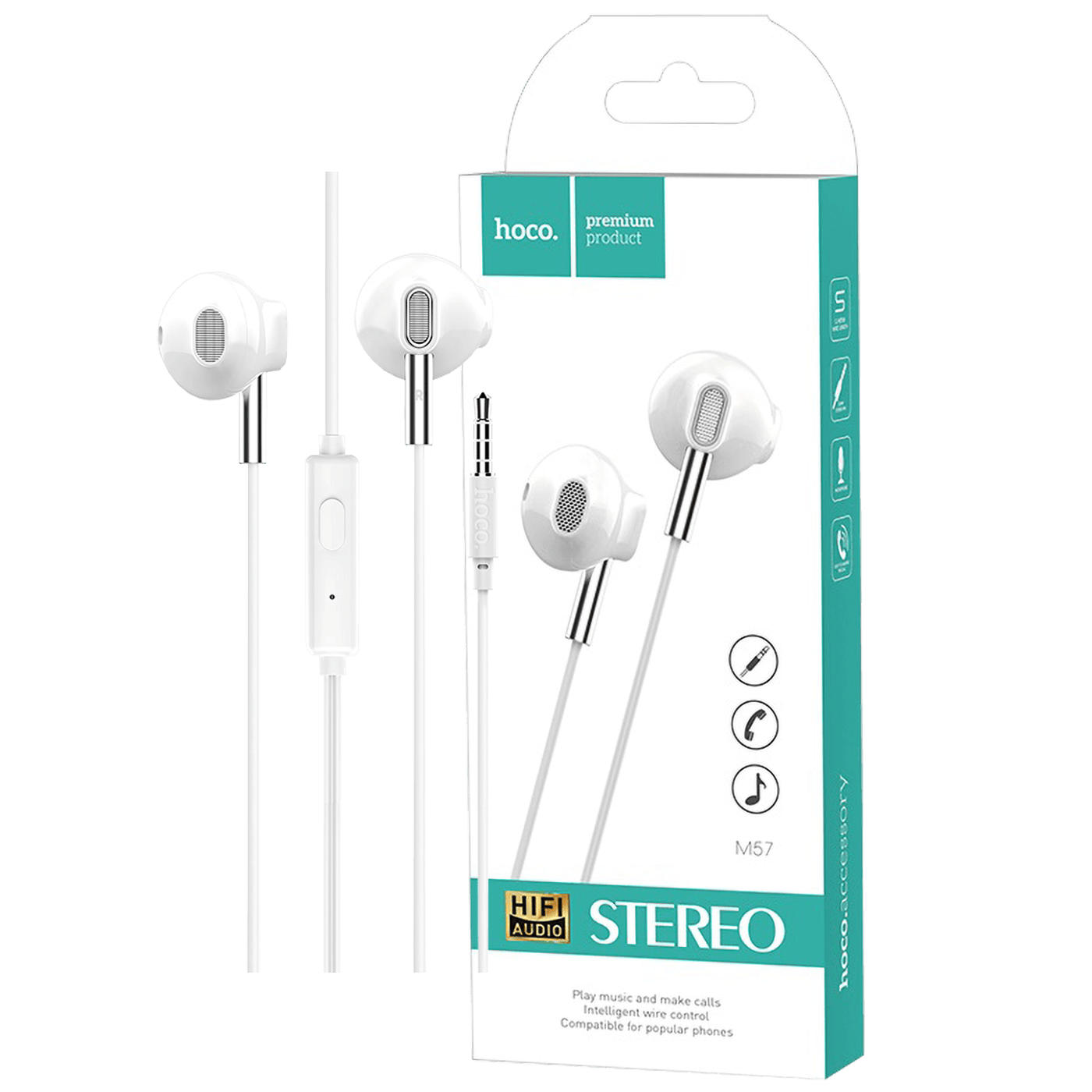hoco. Slušalice sa mikrofonom, 3.5 mm,dužina kabela 1.2 met,bijela - M55 Memory sound White