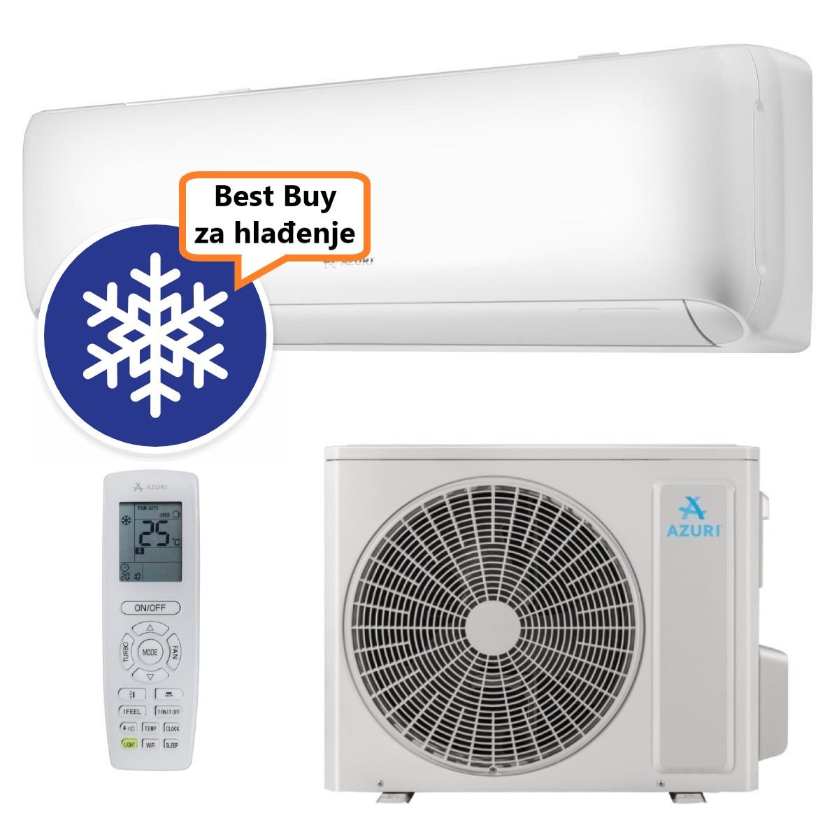 AZURI KLIMA UREĐAJ 2,5 kW AZI-WN25VA - Midori Inverter, za prostor do 25m2, A++ energetska klasa, Wi-Fi, R-32