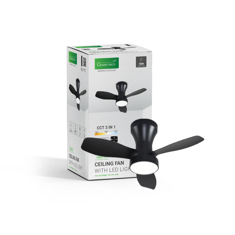 Stropni ventilator sa svjetiljkom Green Tech, 24", 18W, 3CCT, crni