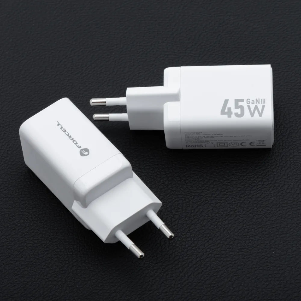 Punjač za telefone Forcell F-Energy Mini GaN III 2 x USB C PD QC4.0 45W VT-36B bijeli