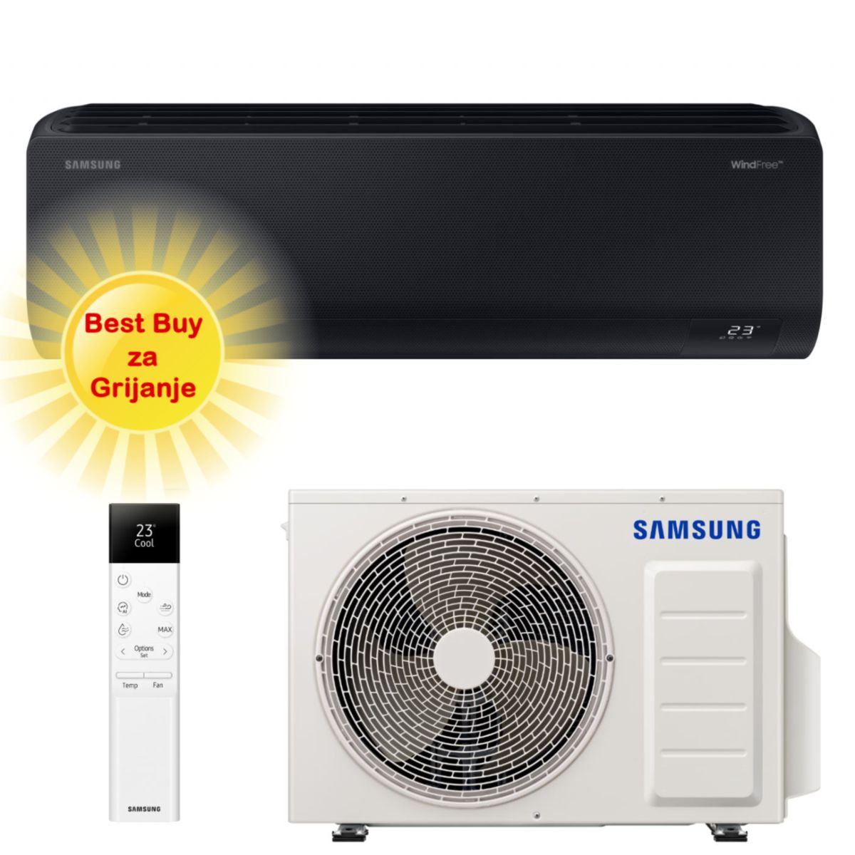 SAMSUNG KLIMA UREĐAJ 3,5kW - AR70F09C1ABN, za prostor do 35m2, A+++ energetska klasa