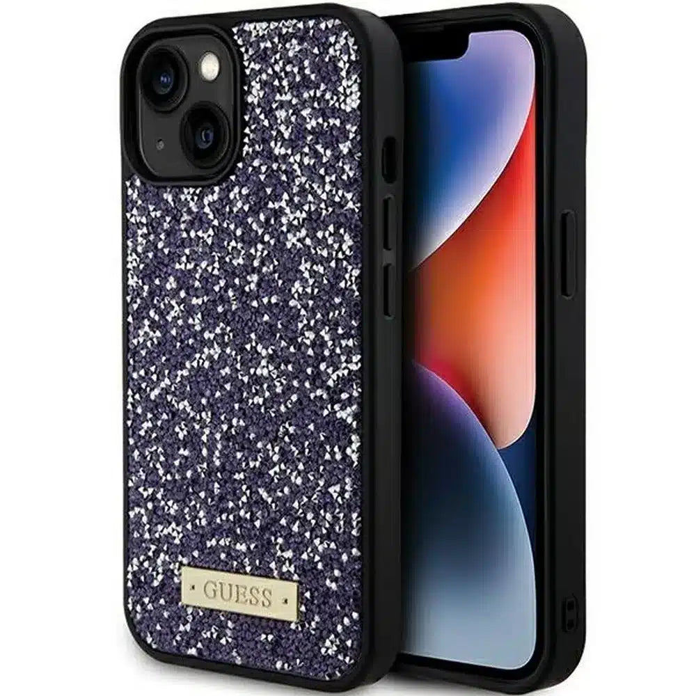Originalna GUESS Hardcase GUHCP15SPFGSBSP torbica za iPhone 15 (metalni logo Rhinestone / svijetlo roza)