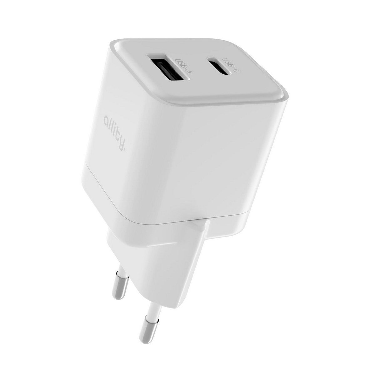 ALLITY zidni punjač GaN PD QC ATC-01-20WAC 1x USB-C 1x USB-A 20W bijeli