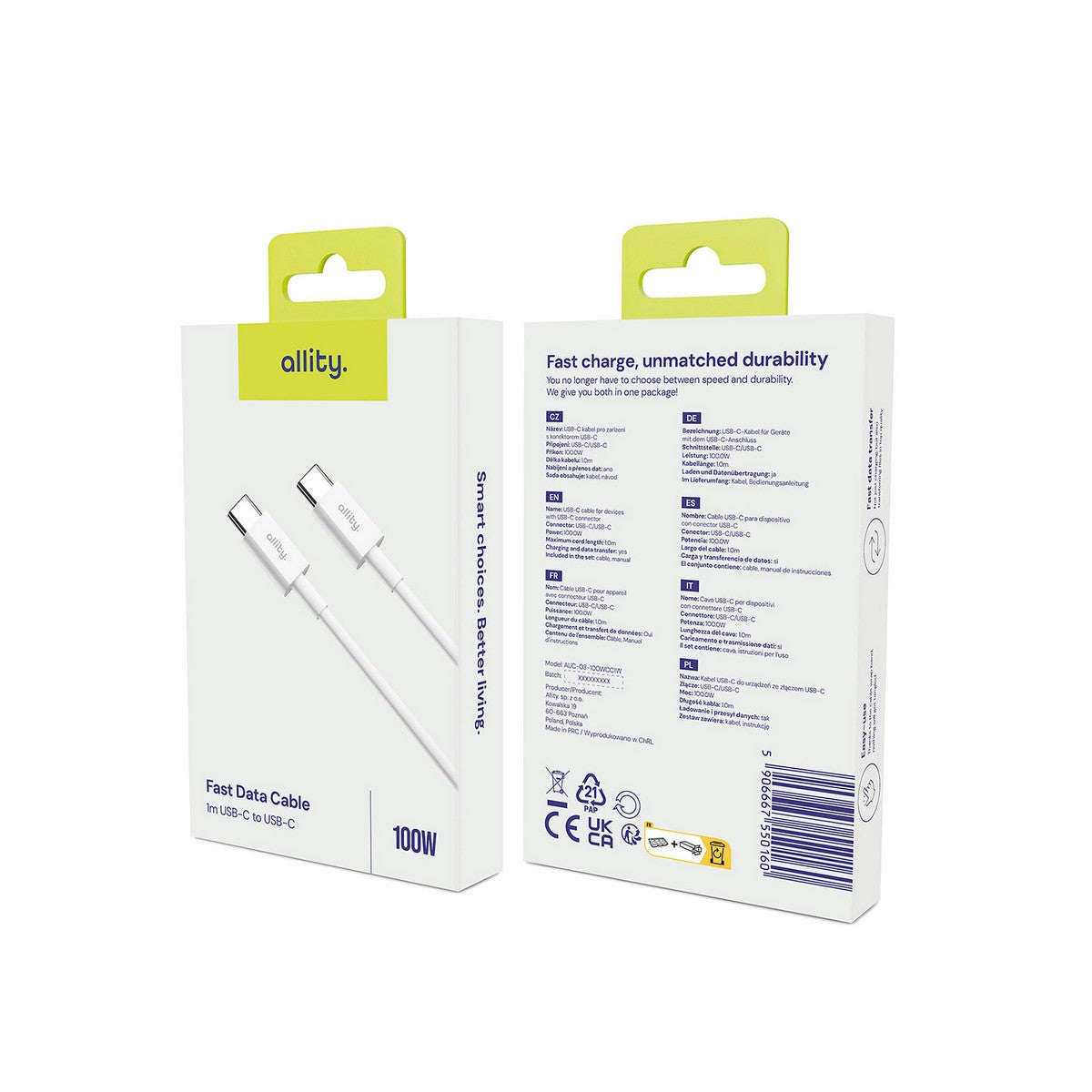 ALLITY kabel AUC-03 USB-C -USB-C 2,0 m 100W BIJELI