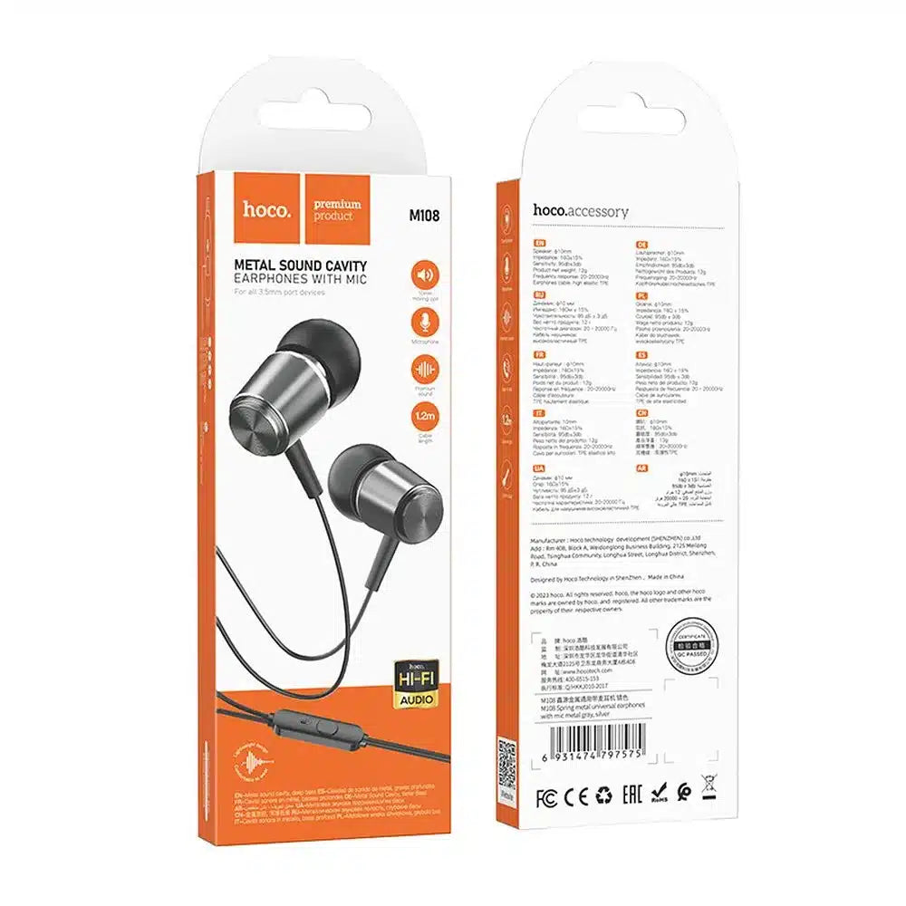 Hoco M108 žičane slušalice 3,5 mm Jack sive boje