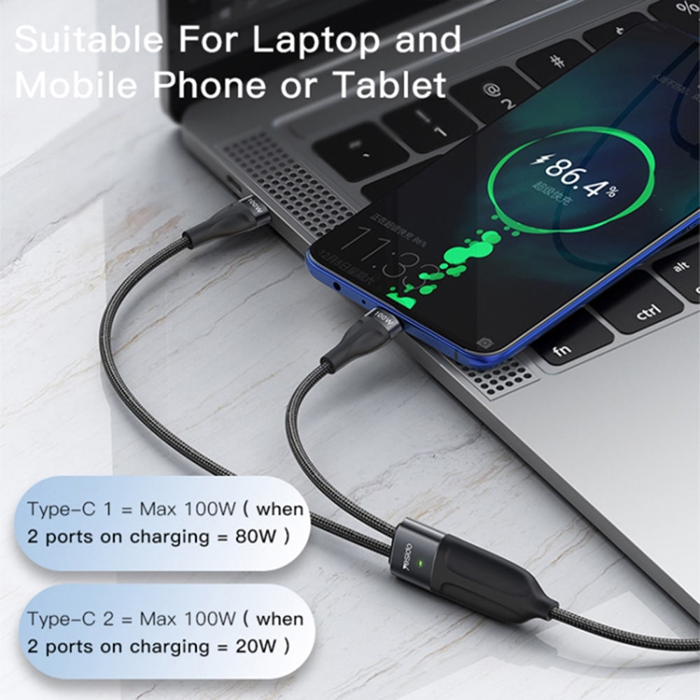 Yesido - podatkovni kabel (CA88) - Type-C do 2 x Type-C 100 W 480 Mbps 140 cm - crni