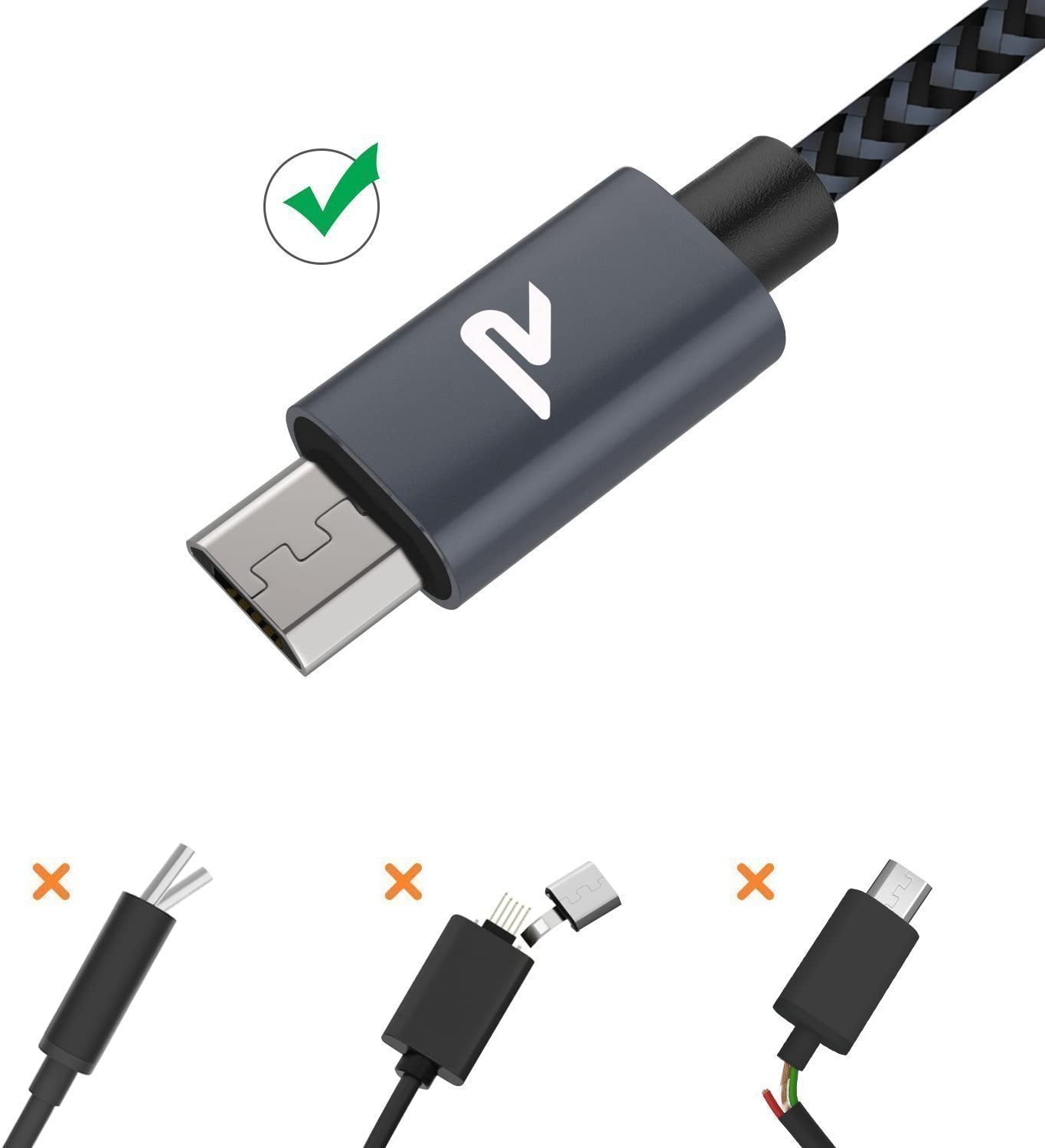 RAMPOW Micro USB premium kabel QC 3.0 2.4A - 2 m